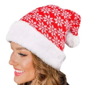 Red Christmas Snowflake Pom Knitted Beanie
